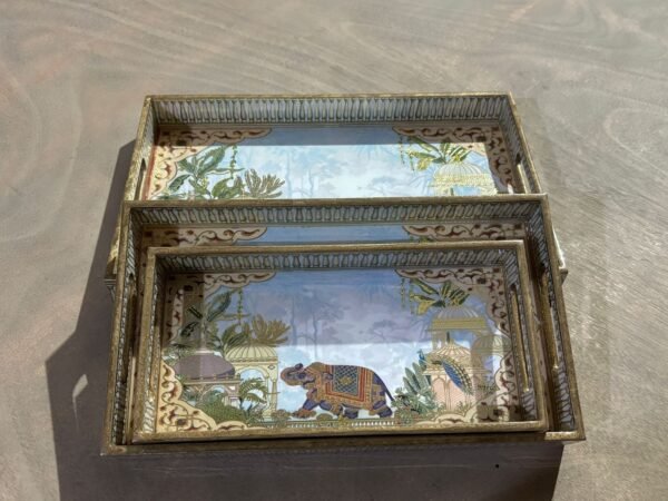 ELEPHANT PEACOCK MDF TRAY SET 3PC