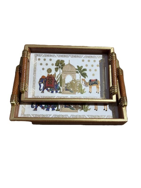 ELEPHANT CAMEL LEATHER 2 TRAYS+TISSUE HOLDER+CUTLERY COMBO