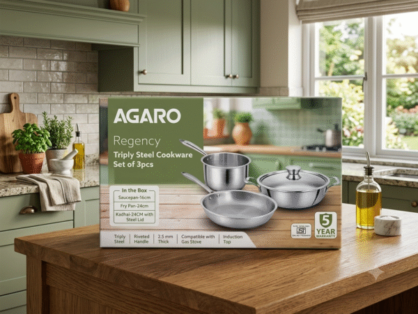 AGARO REGENCY TRIPLY STEEL COOKWARE set of 3