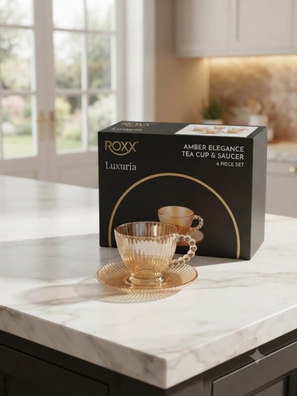 ROXX ELESIE AMBER GREY CUP AND SAUCER SET (5514)