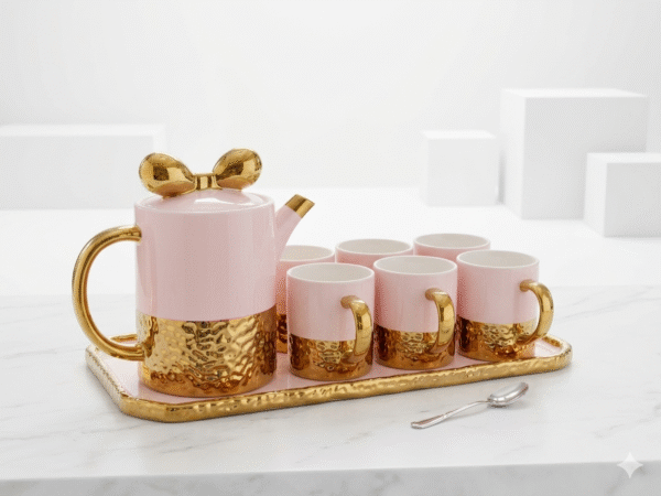PINKGOLDEN CUP/TRAY WITH KETTLE 6PCS SET