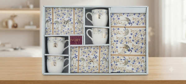 ORION IVORY CUPS & SNACKS PLATE 7PC SET