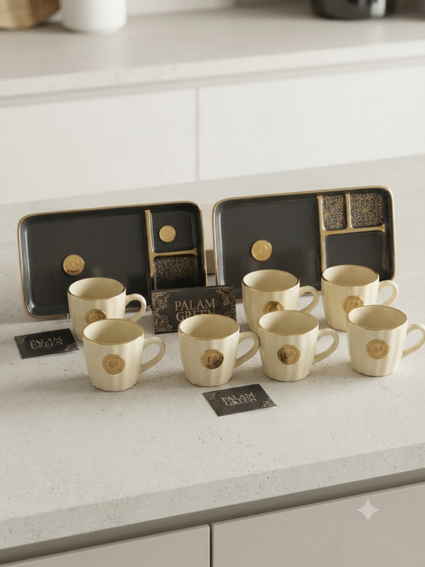 VENICE PALAM GREEN 6PC CUPS & 2PC PLATTER SET