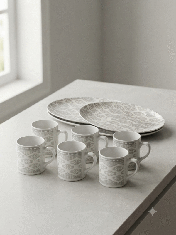 VENICE ROYAL ELEPHANT CAFE 6PC CUPS & 2PC PLATTER SET