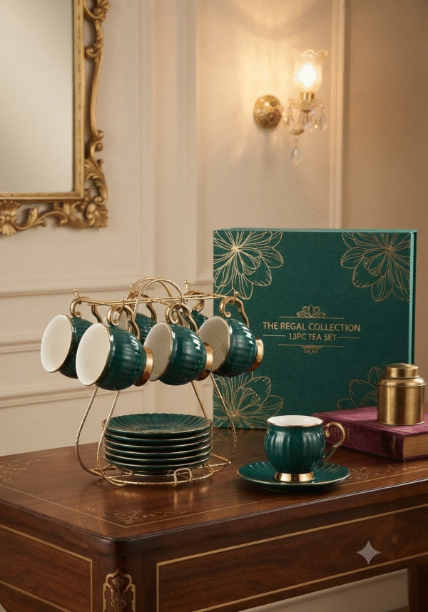 YCS4468 GREEN CUP & SAUCER 12PC SET