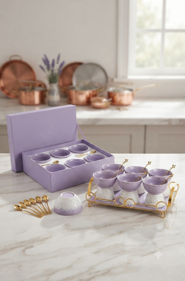 YCS4466 PURPLE ICE CREAM BOWL WITH STAND 6PC SET